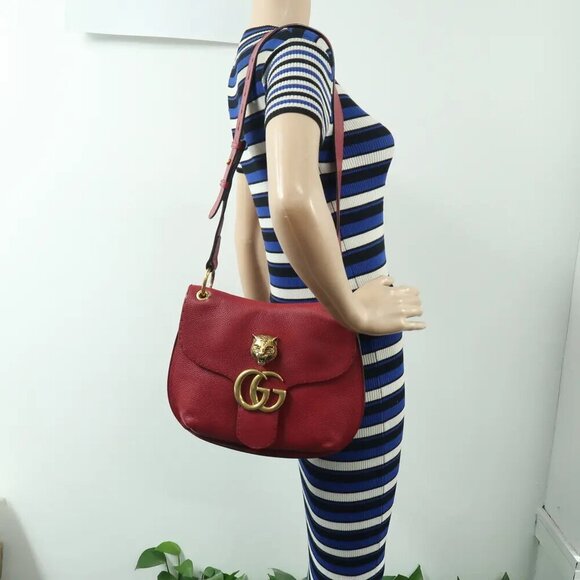 100% Authentic GUCCI GG Marmont Animalier Red Leather Shoulder Bag 1026-121724 - Picture 12 of 12